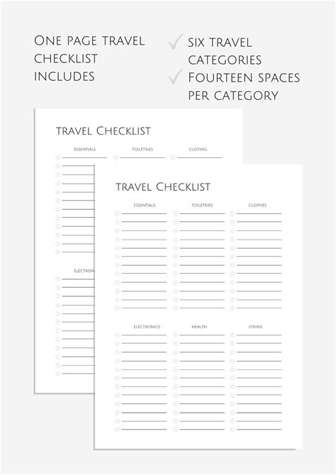 A4 Travel Checklist Printable Travel Planner Packing List Trip