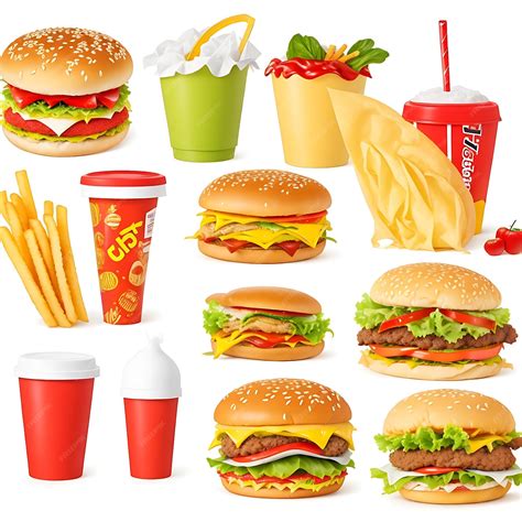 Premium AI Image | Set of different fast food products on white background