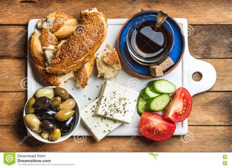 Turkish Traditional Breakfast with Feta Cheese, Vegetables, Olives ...