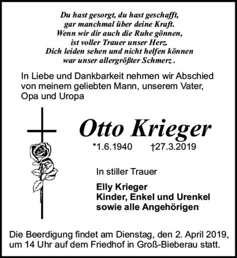 Traueranzeigen Von Otto Krieger Vrm Trauer De