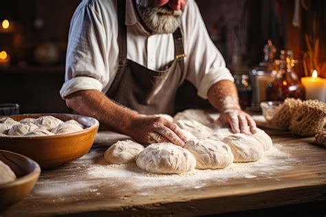 Premium AI Image Male Hands Kneading Bread On Sprinkled Table