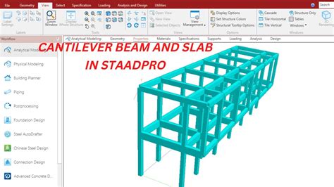 Design Of A Cantilever Beam And Slab With Staad Pro Part Youtube