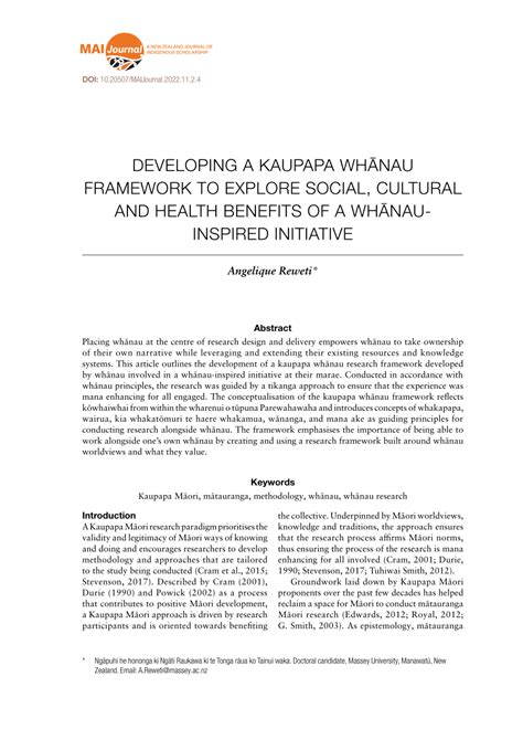 PDF Developing a Kaupapa whānau framework to explore social cultural