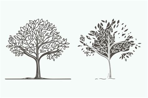 Tree line art vector, Tree silhouette vector, Black and white tree art, Treeline art coloring ...