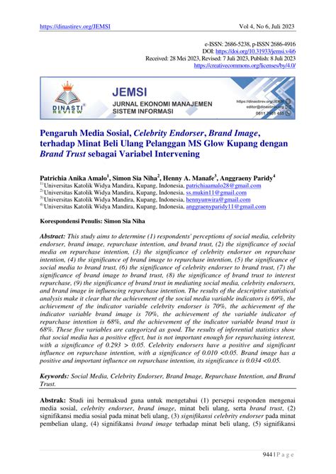 PDF Pengaruh Media Sosial Celebrity Endorser Brand Image Terhadap