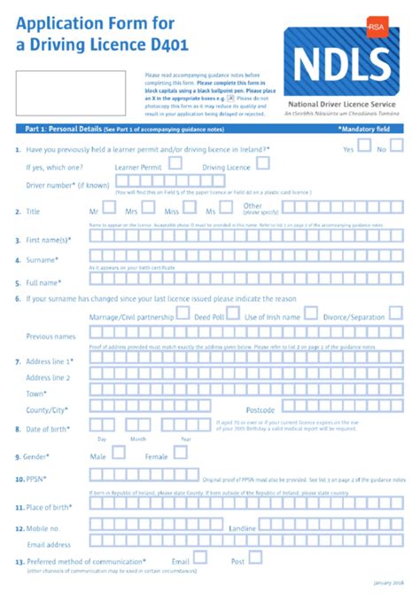 Fillable Form D401 Application Form For A Driving Licence Printable