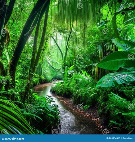 Beautiful Tropical Rainforest with a Stream Flowing through the Woods ...