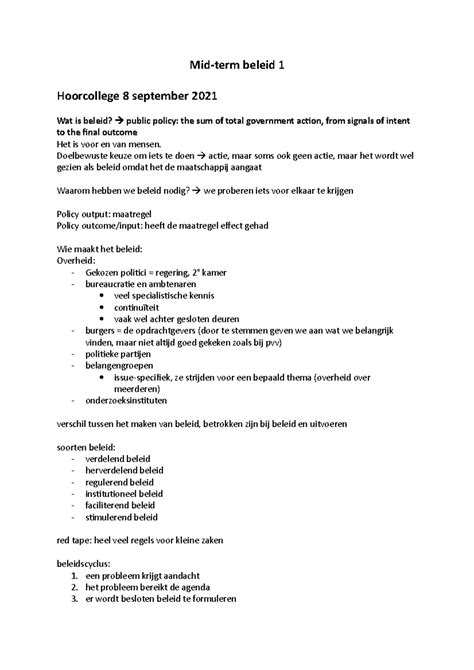 Beleid 1 Mid Term Week 1 3 Mid Term Beleid 1 Hoorcollege 8 September