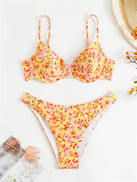 SHEIN Swim Mod Modisches Damen Bikini Set mit süßem Blumenmuster für