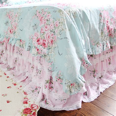 Victorian Blue Ruffle Shabby Rose Floral Lace Cotton Duvet Etsy UK