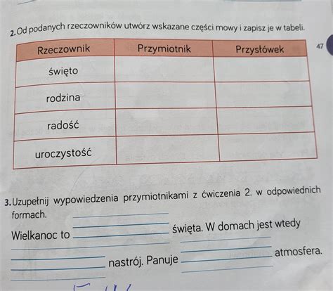 Od Podanych Rzeczownik W Utw Rz Wskazane Cz Ci Mowy I Zapisz Je W