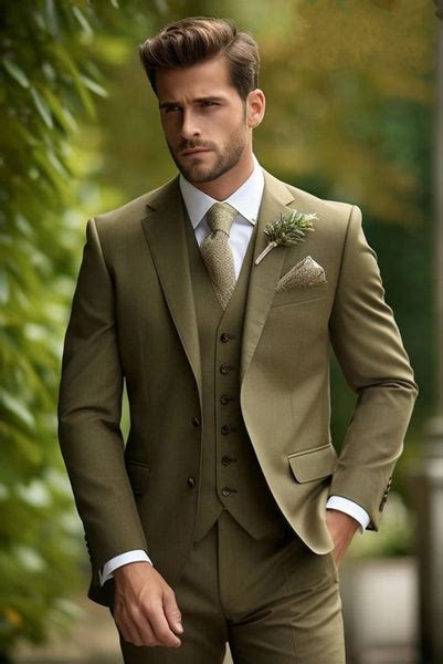 Premium Olive Green Suit 3 Piece Suit Wedding Groomsmen Wear Sainly Sainly