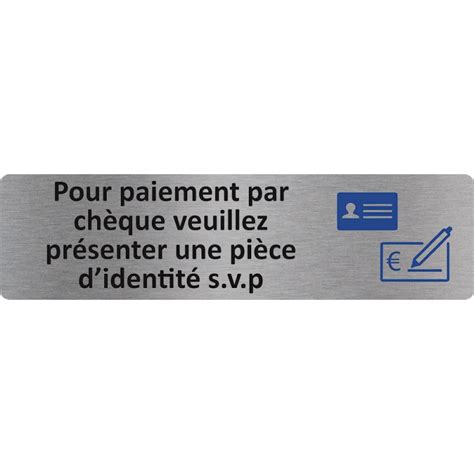 Plaque de porte Pour virement par chèque présenter carte d identité