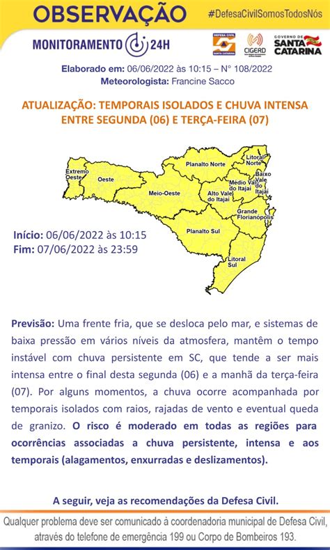 Defesa Civil Temporais Isolados E Chuva Intensa Com Risco De