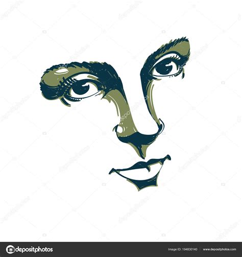 Black White Illustration Lady Face Delicate Visage Features Eyes Lips