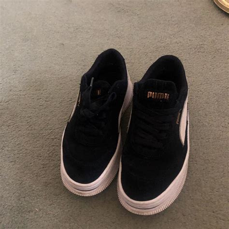 PUMA black +gold platform trainers. Very... - Depop