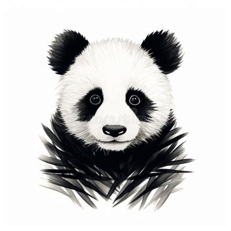 Realistic Chiaroscuro Panda Bear Illustration On White Background Stock