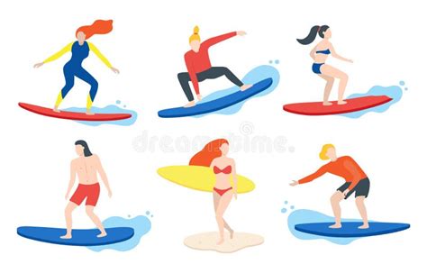 Cartoon Color Characters People Surfing Concept. Vector Stock Vector - Illustration of element ...