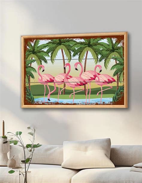 VINOXO Framed Wall Art Decor Plaque - Flamingo - Pink