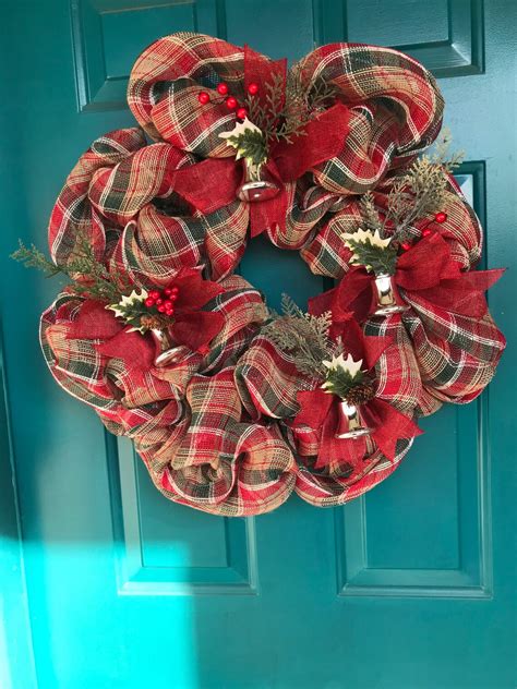 Holiday Plaid Deco Mesh Wreath Etsy