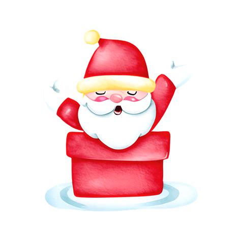 Adesivo Jolly Papai Noel Acenando De Uma Chamin Clipart Em Aquarela