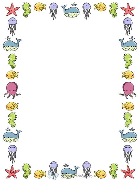 Printable Kawaii Sea Animals Page Border in 2022 | Sea animals, Page ...