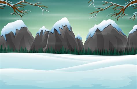 Escena De Invierno Con Monta As Nevadas Rocas Colinas Vector Premium