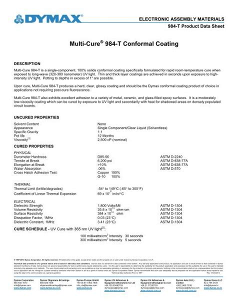 MULTI CURE 984 T CONFORMAL COATING Dymax Corporation