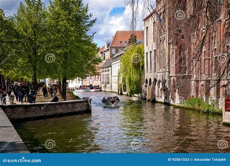 Small Boat Canal Cruise in Brugge City, Belgium Editorial Stock Photo ...