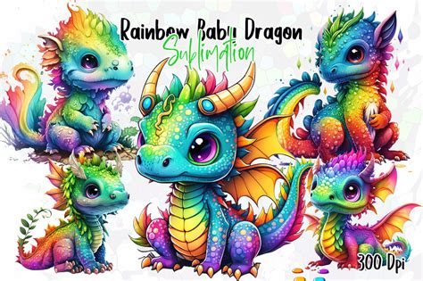 Rainbow Baby Dragon Sublimation Clipart Graphic By Aspectstudio