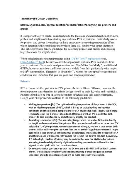 Taqman Probe Design Guidelines - May 2018 | PDF | Real Time Polymerase Chain Reaction | Primer ...