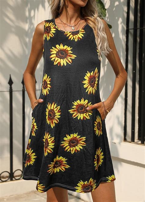 Pocket Floral Print Black A Line Dress Rotita Usd