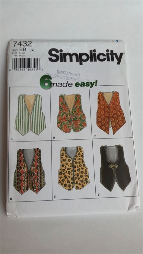 Simplicity Sewing Pattern 7376 6 Made Easy Misses Vests In Sizes L XL