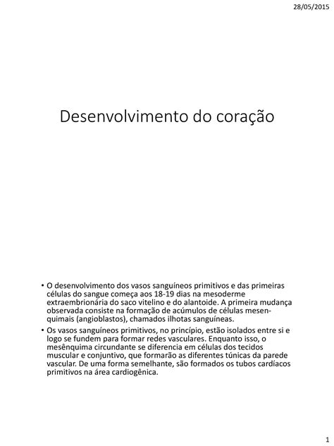 Desenvolvimento Do Coracao Desenvolvimento Do Cora O O