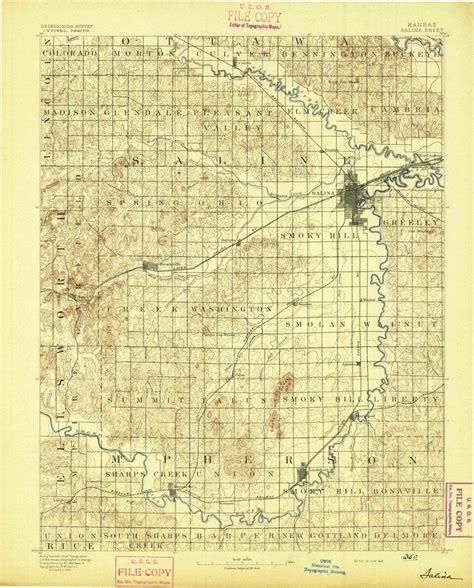 1892 Salina Ks Kansas Usgs Topographic Map Historic Pictoric