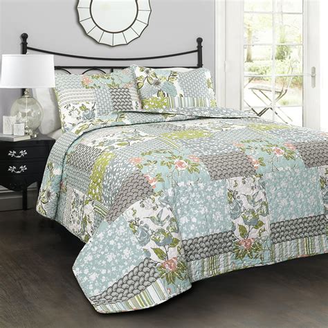 Lush Decor Roesser Floral Cotton Reversible Quilt Fullqueen Blue 3