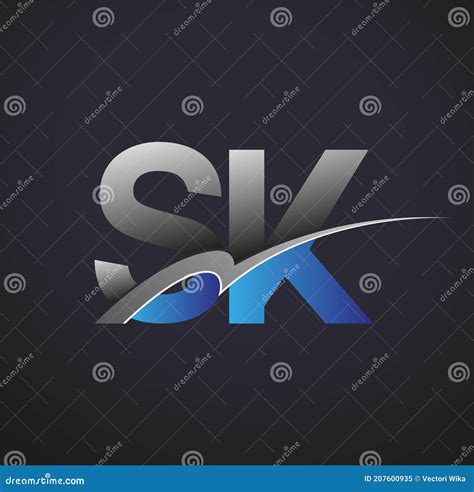 Letra Inicial Sk Logotype Nome Da Empresa Colorida Blue E Cinza Swoosh