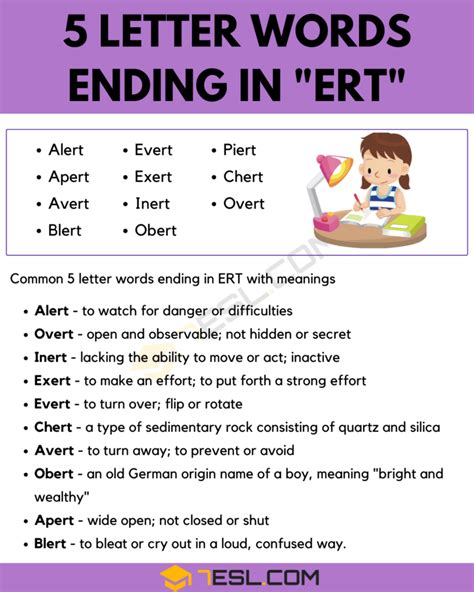 5 Letter Words Ending In Ert 11 Words In English • 7esl