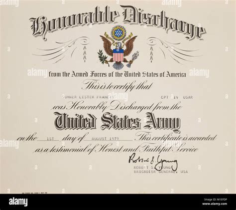 Honorable Discharge Certificate US Army USA Stock Photo Alamy