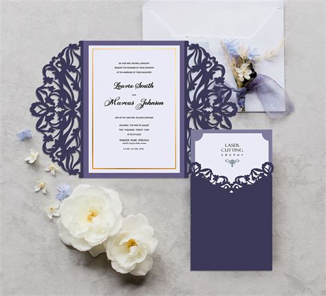 Laser Cut Wedding Invitation Gate Fold Card Silhouette Cameo Invitation