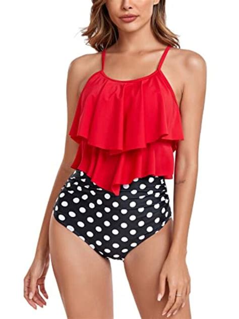 Flyily Tankini High Waist Damen Zweiteiliger Bikini Set Badeanzug