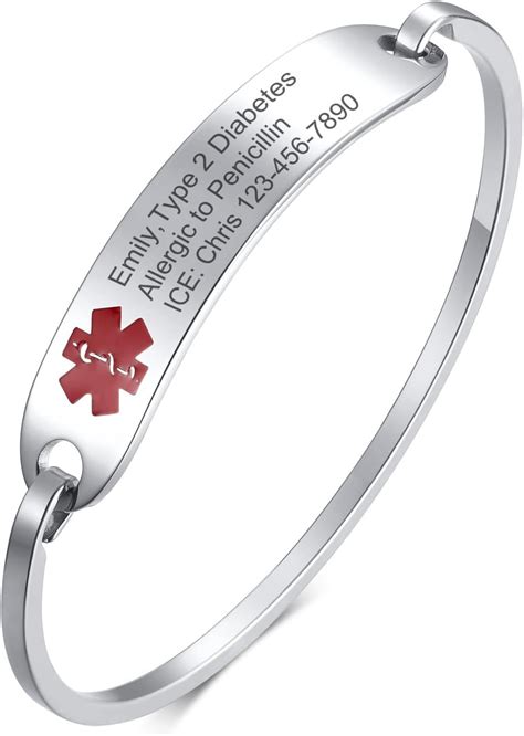 Vnox Men S Stainless Steel Personalised Medical Alert Id Tag Bangle