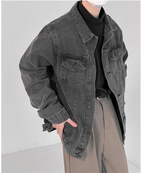 Retro Washed Denim Jacket In 2024 Denim Outfit Men Grey Jacket Outfit Men Grey Denim Jacket