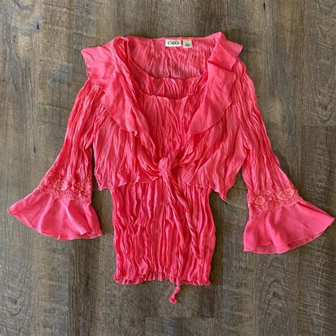 S Hot Pink Ruffled Textured Blouse Long Depop