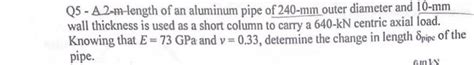 Solved Q5 A 2 M Length Of An Aluminum Pipe Of 240mm Outer Chegg