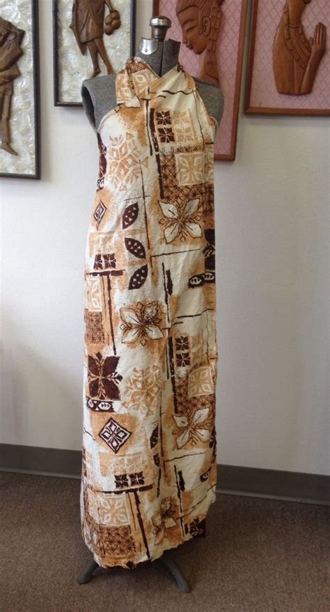 Vintage Barkcloth Dress Womens Ladies Bark Cloth Tiki Aloha Maxi