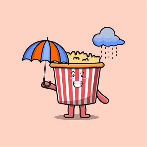 Joli Personnage De Dessin Anim Popcorn Sous La Pluie Et L Aide D Un