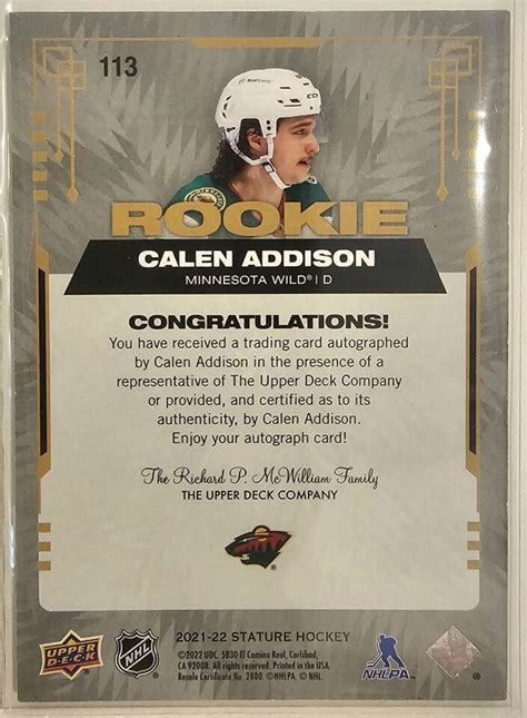 Calen Addison Auto Rookie Photo Variant 49 2021 22 Upper Deck