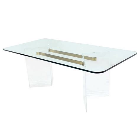 Brass And Lucite Base Thick Glass Top Dining Table At 1stdibs