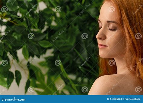 Nude Tender Gentle Red Haired Girl With Closed Eyes Stock Image Image